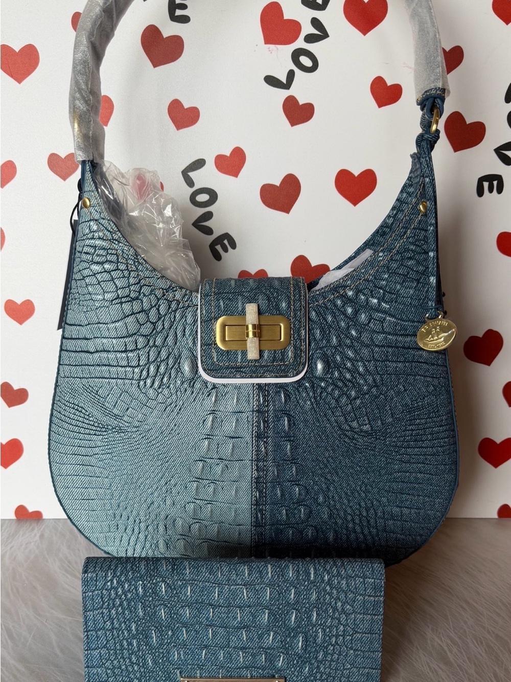 Cute Set!! Brahmin Fallon Denim Secour With matching Ady wallet NWT